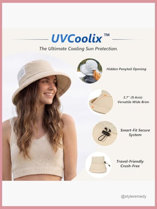 Women\'s Cooling Bucket Sun Hat with Ponytail Hole UPF 50 Packable main image 7